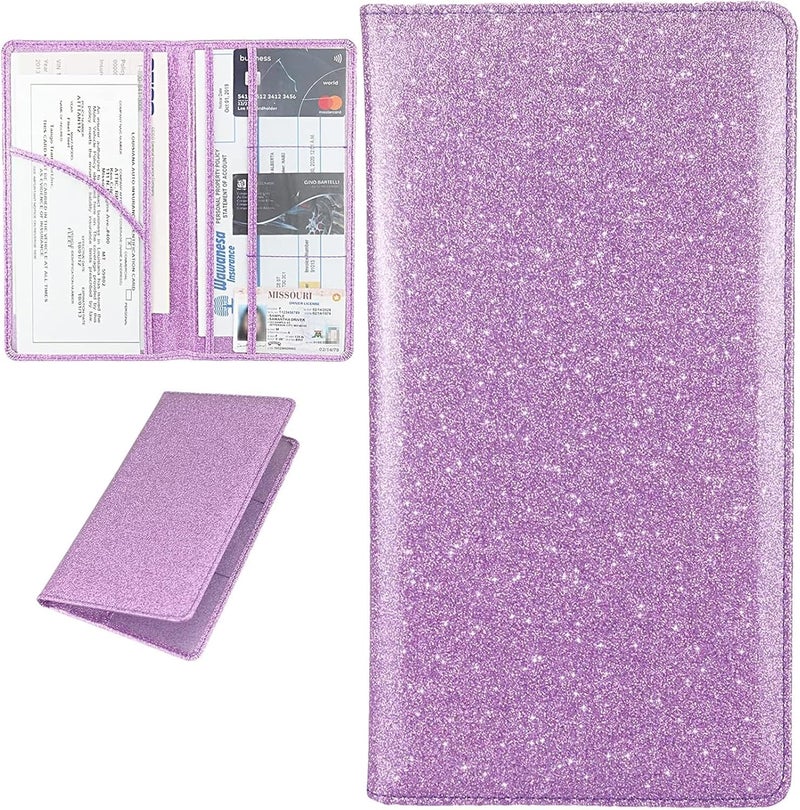Miunice Car Registration and Insurance Holder, Bling Premium Pu Leather Vehicle Glove Box Organizer, Prefect Leather License Registration Holder for Driver License, Cards & Essential Documents (Purple) - Image 1